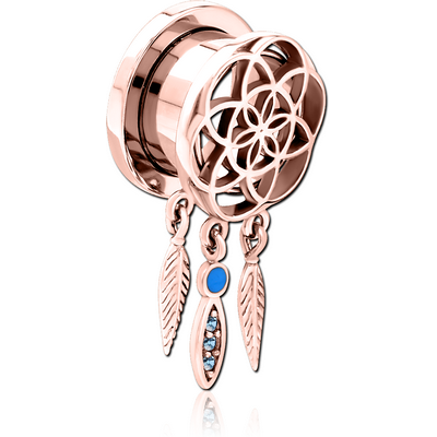 ROSE GOLD PVD COATED STAINLESS STEEL THREADED TUNNEL WITH SURGICAL STEEL JEWELLED TOP