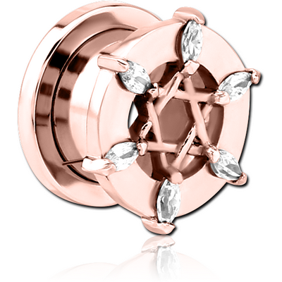 ROSE GOLD PVD COATED STAINLESS STEEL THREADED TUNNEL WITH SURGICAL STEEL JEWELLED TOP