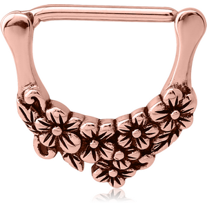 ROSE GOLD PVD COATED SURGICAL STEEL NIPPLE CLICKER - FLOWERS