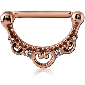 ROSE GOLD PVD COATEDSURGICAL STEEL JEWELLED NIPPLE CLICKER - FILIGREE