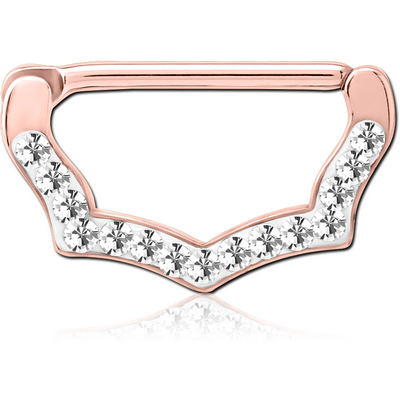 ROSE GOLD PVD COATED SURGICAL STEEL CRYSTALINE JEWELLED NIPPLE CLICKER