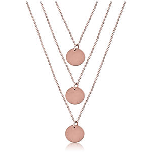 ROSE GOLD PVD COATED SURGICAL STEEL TRIPLE CHAON NECKLACE WITH PENDANT - DISKS