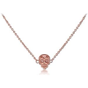 ROSE GOLD PVD COATED SURGICAL STEEL NECKLACE WITH PENDANT - FANCY SKULL