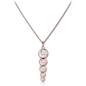 ROSE GOLD PVD COATED SURGICAL STEEL JEWELLED NECKLACE WITH PENDANT - CIRCLES
