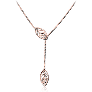 ROSE GOLD PVD COATED SURGICAL STEEL JEWELLED NECKLACE WITH PENDANT - LEAF