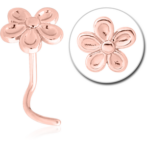 ROSE GOLD PVD COATED SURGICAL STEEL CURVED NOSE STUD - FLOWER