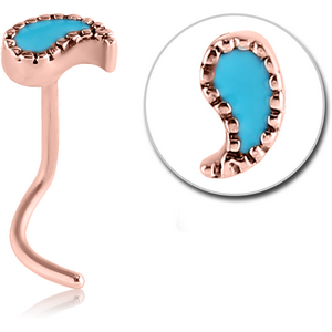 ROSE GOLD PVD COATED SURGICAL STEEL CURVED NOSE STUD - WATER DROP