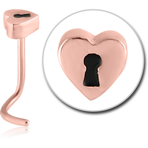 ROSE GOLD PVD COATED SURGICAL STEEL CURVED NOSE STUD - HEART LOCK