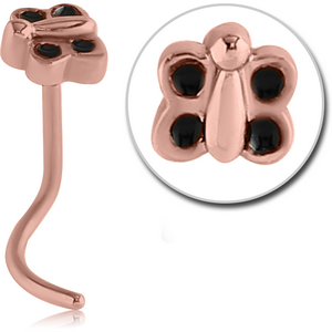 ROSE GOLD PVD COATED SURGICAL STEEL CURVED NOSE STUD - BUTTERFLY