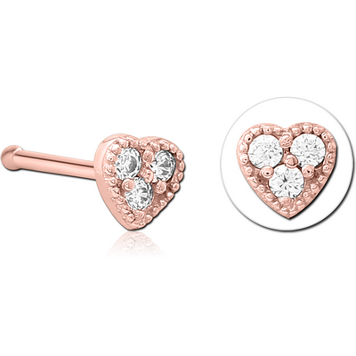 ROSE GOLD PVD COATED SURGICAL STEEL JEWELLED NOSE BONE - HEART