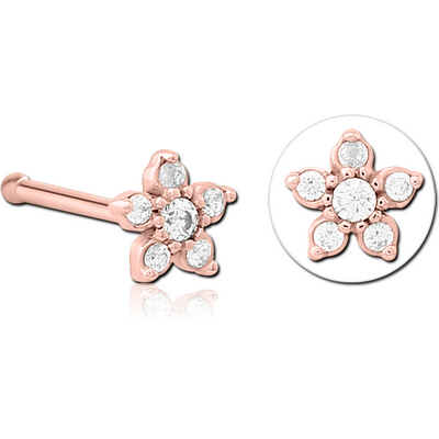 ROSE GOLD PVD COATED SURGICAL STEEL JEWELLED NOSE BONE - FLOWER