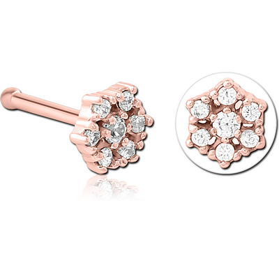 ROSE GOLD PVD COATED SURGICAL STEEL JEWELLED NOSE BONE - FLOWER