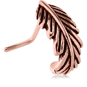 ROSE GOLD PVD COATED SURGICAL STEEL 90 DEGREE WRAP AROUND NOSE STUD - FEATHER