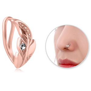ROSE GOLD PVD COATED SURGICAL STEEL JEWELLED NOSE CLIP - LEAF