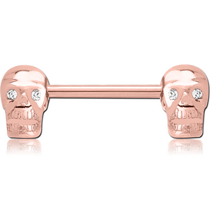 ROSE GOLD PVD COATED SURGICAL STEEL NIPPLE BAR - SKULL