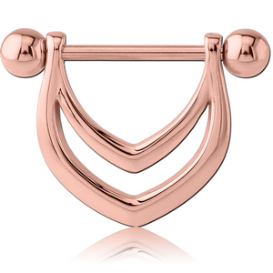 ROSE GOLD PVD COATED SURGICAL STEEL NIPPLE SHIELD - DOUBLE V