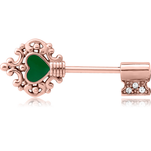 ROSE GOLD PVD COATED JEWELLED SURGICAL STEEL NIPPLE BAR WITH ENAMEL - KEY