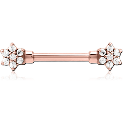 ROSE GOLD PVD COATED SURGICAL STEEL JEWELLED NIPPLE BAR - FLOWER