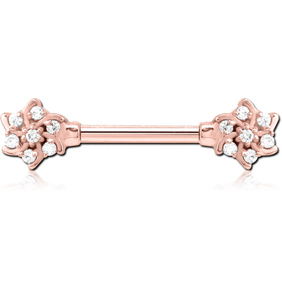 ROSE GOLD PVD COATED SURGICAL STEEL JEWELLED NIPPLE BAR