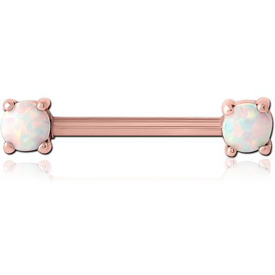 ROSE GOLD PVD COATED SURGICAL STEEL EXTERNAL THREADED SYNTHETIC OPAL NIPPLE BAR