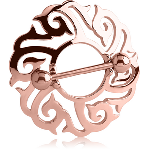 ROSE GOLD PVD COATED SURGICAL STEEL NIPPLE SHIELD - ROUND FILIGREE