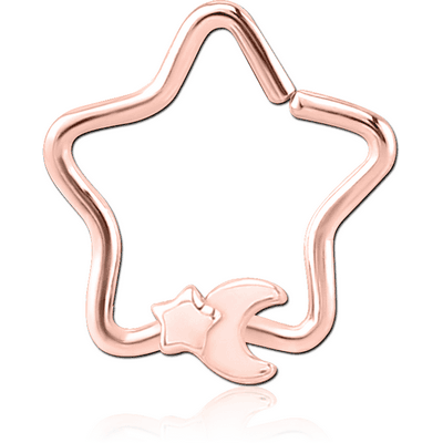 ROSE GOLD PVD COATED SURGICAL STEEL OPEN STAR SEAMLESS RING - CRESCENT AND STAR