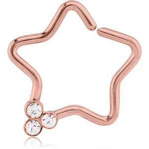 ROSE GOLD PVD COATED SURGICAL STEEL TIRPLE GEM JEWELLED OPEN STAR SEAMLESS RING