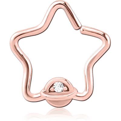 ROSE GOLD PVD COATED SURGICAL STEEL JEWELLED OPEN STAR SEAMLESS RING - HALF OPEN EYE