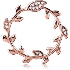 ROSE GOLD PVD COATED SURGICAL STEEL JEWELLED PENDANT - LEAF
