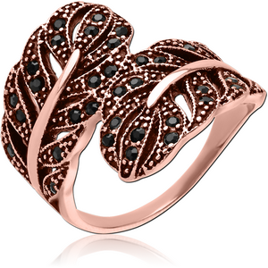 ROSE GOLD PVD COATED SURGICAL STEEL JEWELLED RING - TWO LEAF