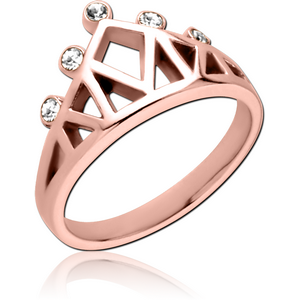 ROSE GOLD PVD COATED SURGICAL STEEL JEWELLED RING - CROWN