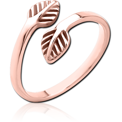 ROSE GOLD PVD COATED SURGICAL STEEL OPEN RING - LEAF