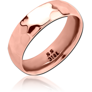 ROSE GOLD PVD COATED SURGICAL STEEL RING - HAMMERED STRIPE