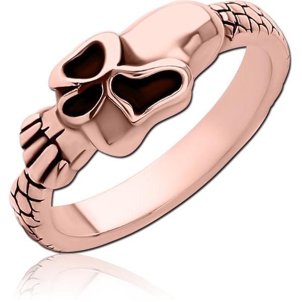 ROSE GOLD PVD COATED SURGICAL STEEL RING - THIN BAND SKULL