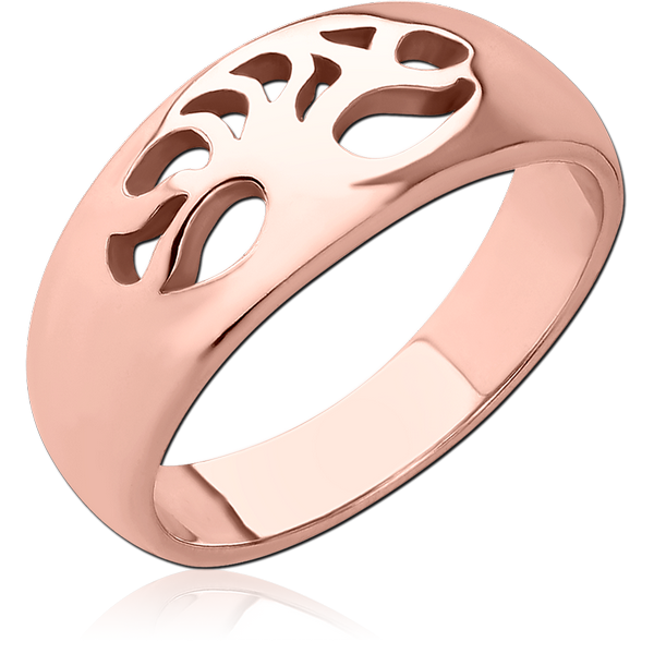 ROSE GOLD PVD COATED SURGICAL STEEL RING - BAND CUT OUT TREE OF LIFE