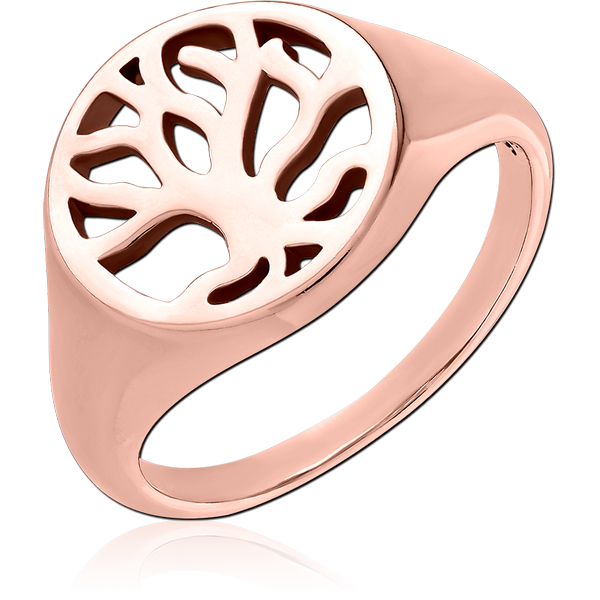 ROSE GOLD PVD COATED SURGICAL STEEL RING - CUT OUT TREE OF LIFE
