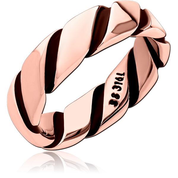 ROSE GOLD PVD COATED SURGICAL STEEL RING - TWISTED AROUND