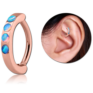 ROSE GOLD PVD COATED SURGICAL STEEL SYNTHETIC OPAL ROOK CLICKER