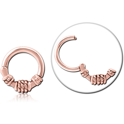 ROSE GOLD PVD COATED SURGICAL STEEL HINGED CLICKER - THREE ROPES SMALL