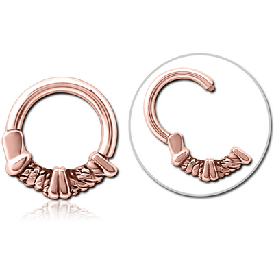 ROSE GOLD PVD COATED SURGICAL STEEL HINGED CLICKER - ROPE WITH LINE