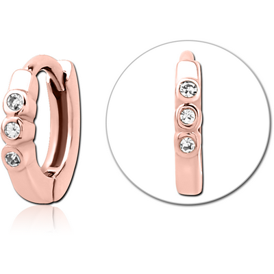 ROSE GOLD PVD COATED SURGICAL STEEL JEWELLED MULTI PURPOSE HUGGIE PIERCING