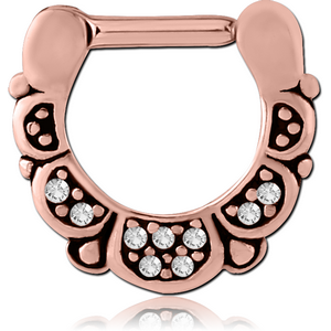 ROSE GOLD PVD COATED SURGICAL STEEL JEWELLED HINGED SEPTUM CLICKER - FILIGREE