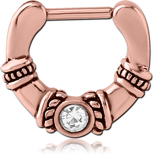 ROSE GOLD PVD COATED SURGICAL STEEL JEWELLED HINGED SEPTUM CLICKER - FILIGREE