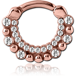 ROSE GOLD PVD COATED SURGICAL STEEL JEWELLED HINGED SEPTUM CLICKER - FILIGREE