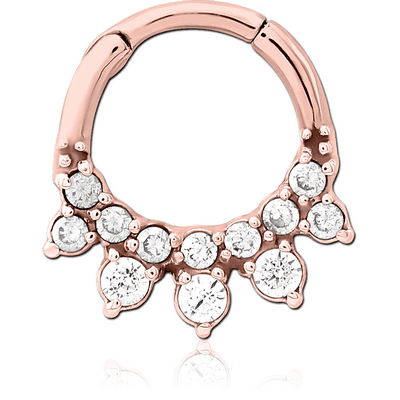 ROSE GOLD PVD COATED SURGICAL STEEL JEWELLED HINGED SEPTUM CLICKER RING