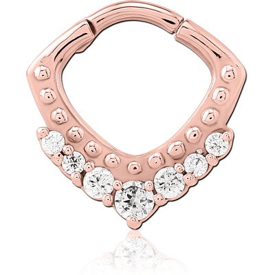 ROSE GOLD PVD COATED SURGICAL STEEL JEWELLED HINGED SEPTUM CLICKER RING