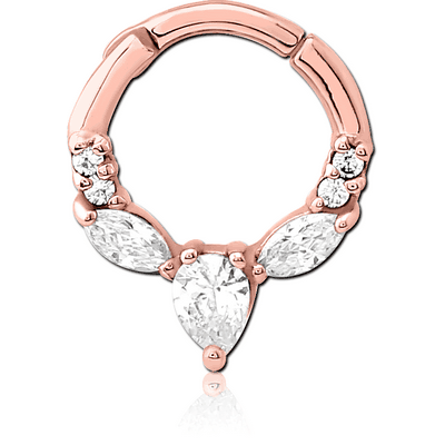 ROSE GOLD PVD COATED SURGICAL STEEL JEWELLED HINGED SEPTUM CLICKER RING
