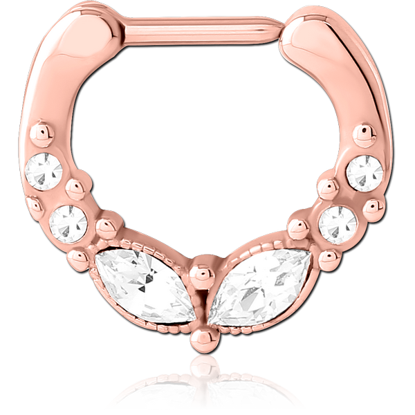 ROSE GOLD PVD COATED SURGICAL STEEL JEWELLED HINGED SEPTUM CLICKER RING