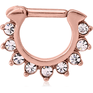 ROSE GOLD PVD COATED SURGICAL STEEL ROUND JEWELLED HINGED SEPTUM CLICKER