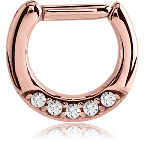 ROSE GOLD PVD COATED SURGICAL STEEL ROUND JEWELLED HINGED SEPTUM CLICKER